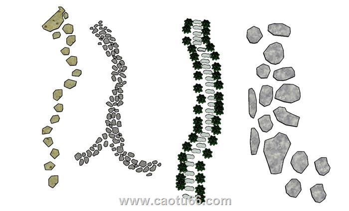 石子路铺砖路径SU模型