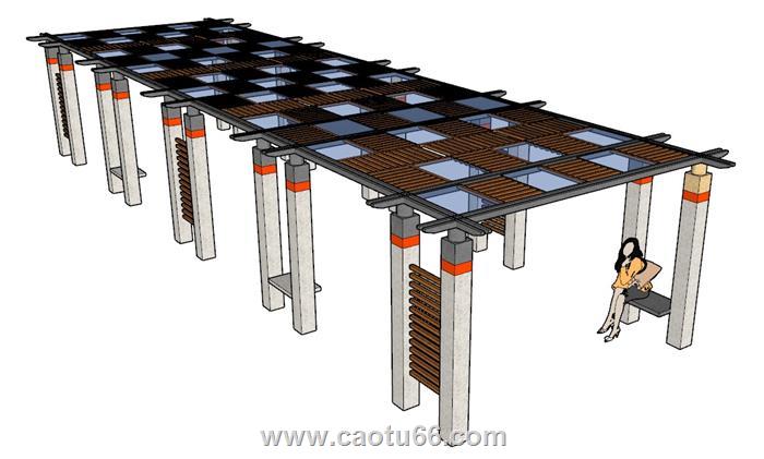 廊架凉棚SU模型 1