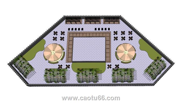 休闲公园廊架SU模型 1