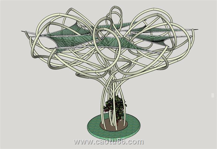 景观树池廊架SU模型 1