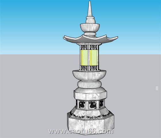 中式石灯笼草坪灯SU模型 1