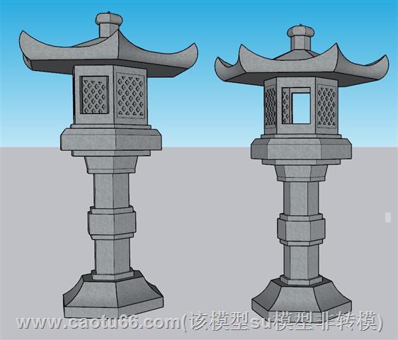 中式石灯笼草坪灯SU模型 1