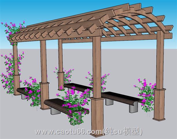 休闲廊架花架SU模型 1