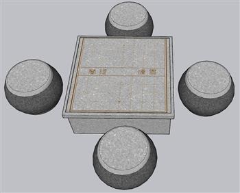 新中式  象棋  棋盘  石桌  石凳  鼓凳