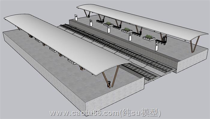 廊架站台铁路SU模型 1