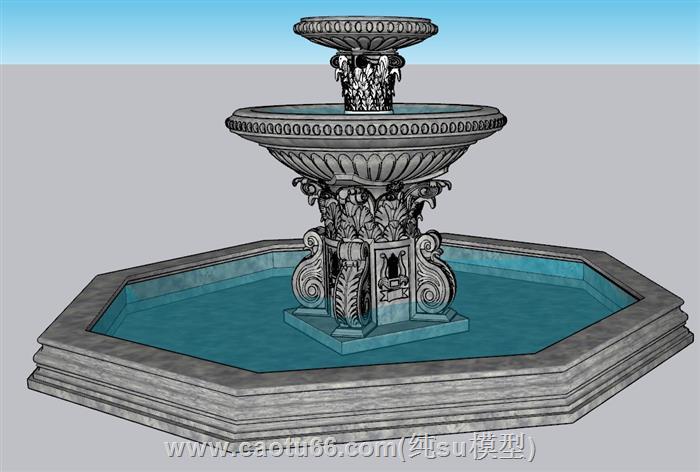 喷泉水池景观SU模型 1