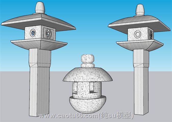 中式石灯笼草坪灯SU模型 1