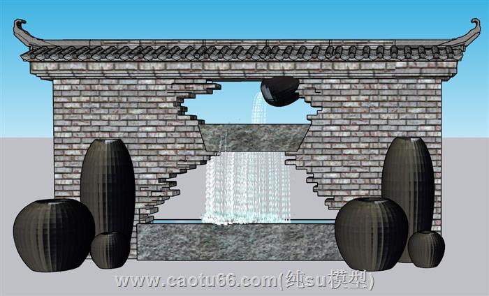 中式酒文化文化墙SU模型 1