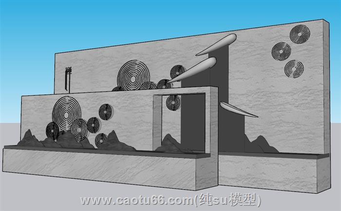 中式禅意景墙SU模型 1