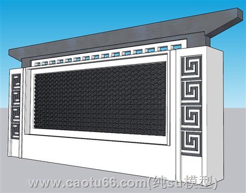 中式景墙景观墙SU模型 1