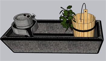石磨  水桶  水池  景观  小品