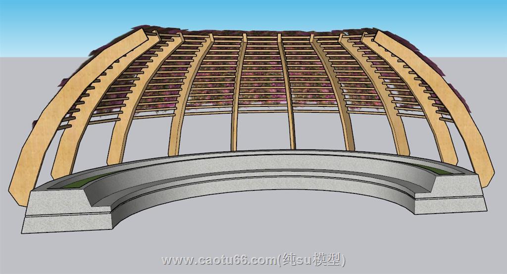 景观廊架座椅SU模型 1