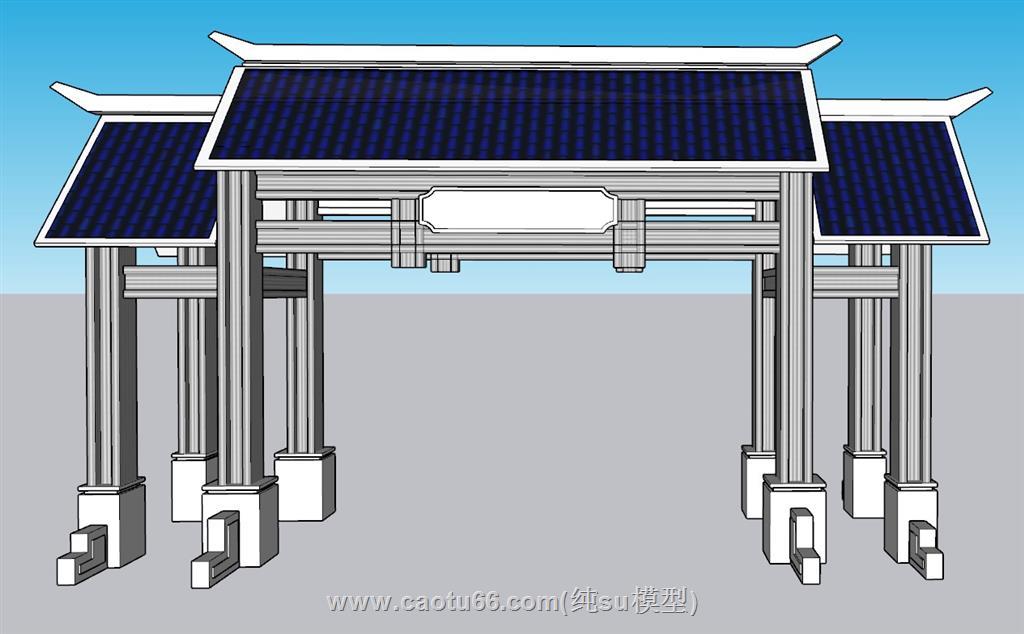 中式门楼牌坊SU模型 1