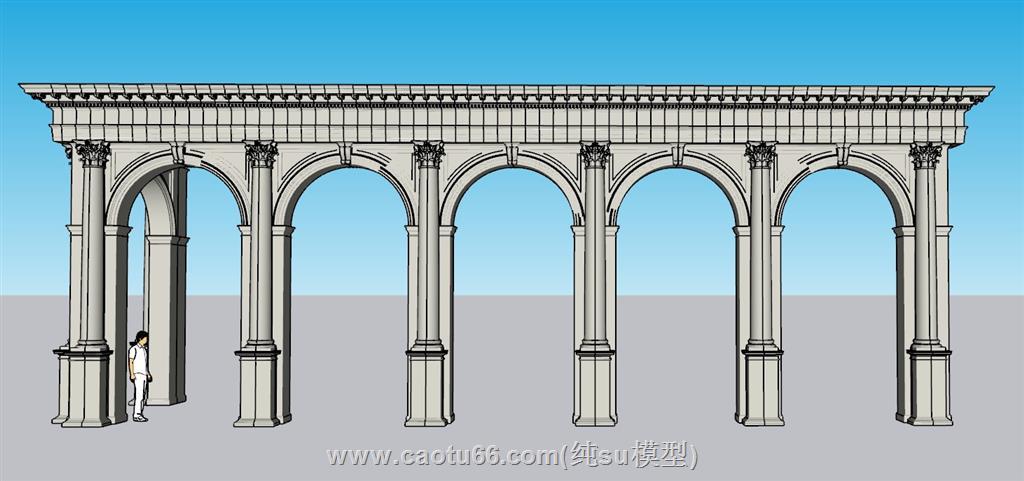 罗马柱石柱拱门SU模型 1