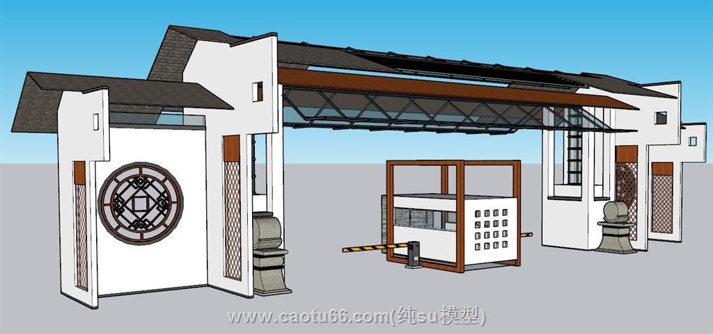 新中式大门入口SU模型 1