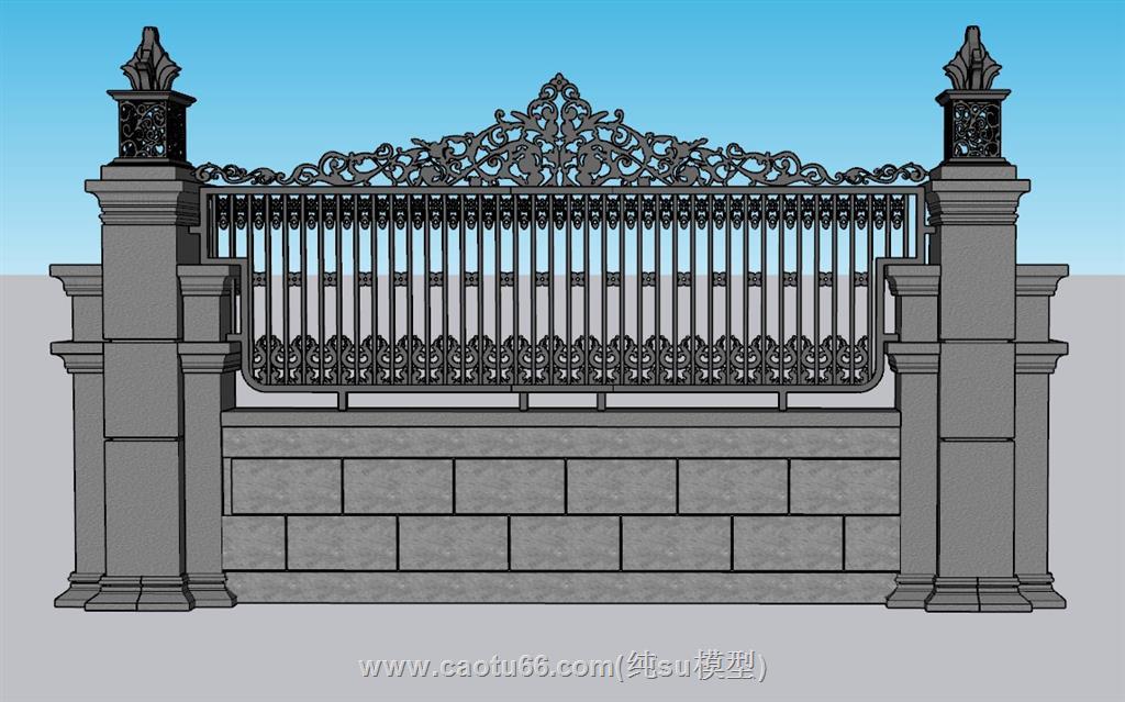 围墙铁艺围栏SU模型 1