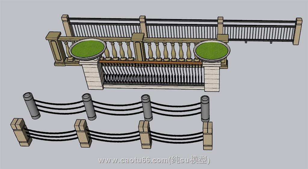 铁链栏杆护栏SU模型 1