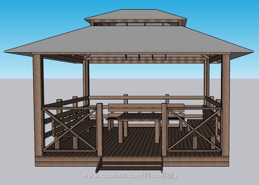 东南亚茅草亭亭子SU模型 1