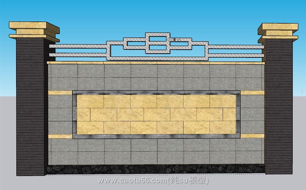 新中式围墙景墙SU模型 1