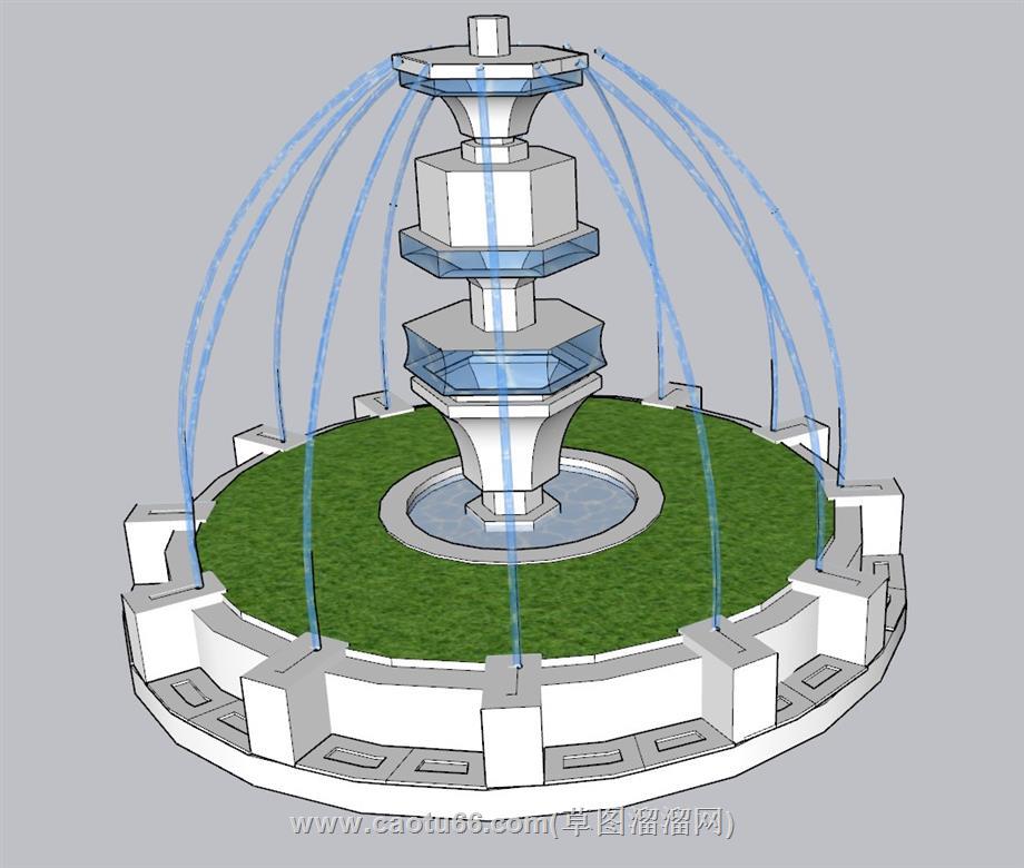 喷泉水池景观SU模型 1