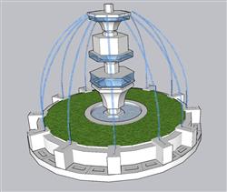 喷泉水池景观SU模型 免费sketchup模型下载