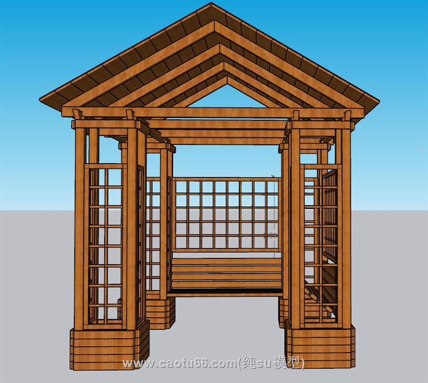 木制休闲亭子SU模型 1