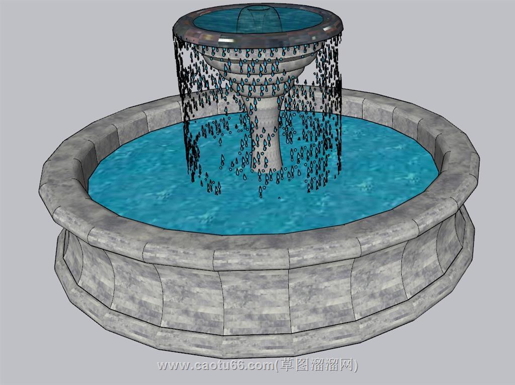 喷泉流水景观SU模型 1