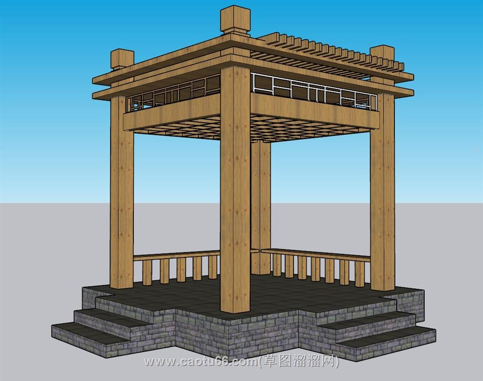 中式凉亭亭子SU模型 1