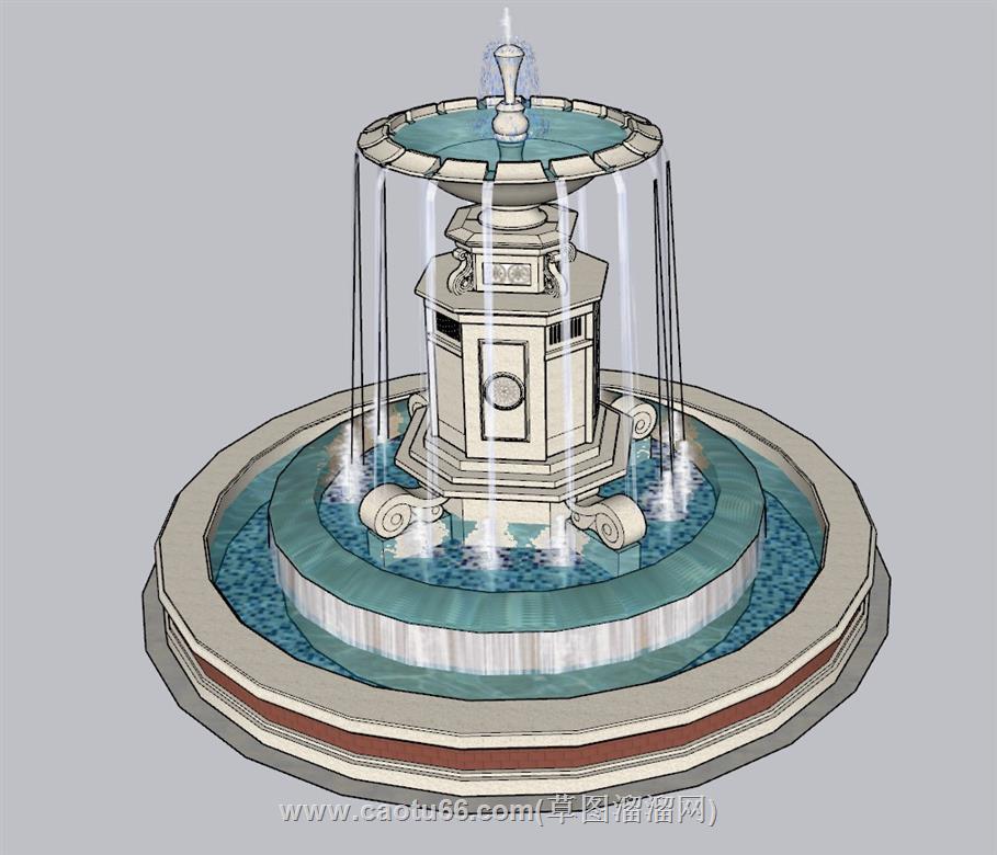 喷泉水景水池SU模型 1