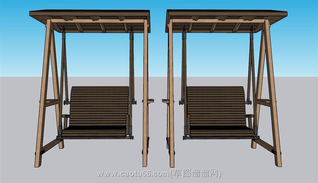 木制秋千椅庭院椅SU模型 1
