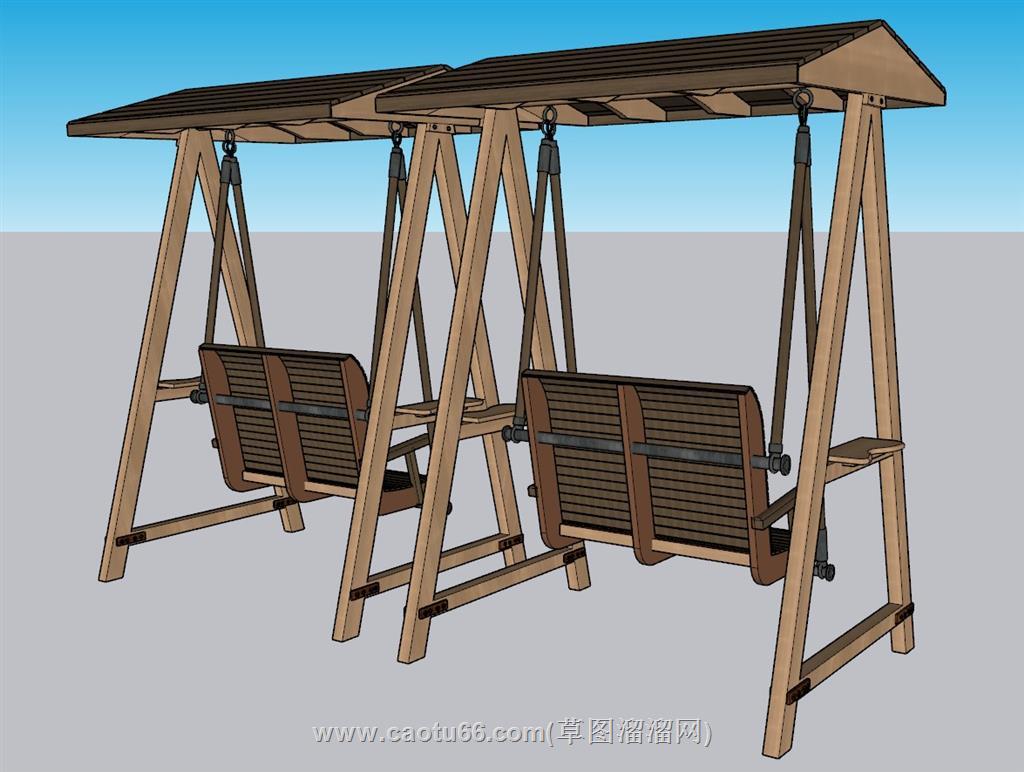 木制秋千椅庭院椅SU模型 2