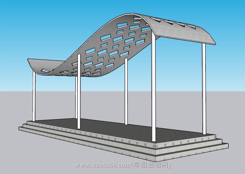 不锈钢亭子廊架SU模型 1