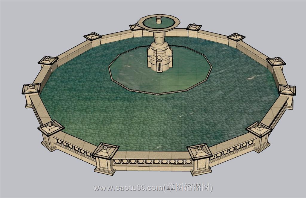 喷泉泉水水池SU模型 1