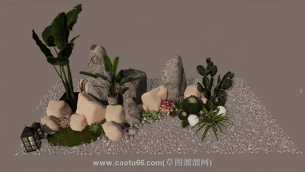 庭院小品植物景观SU模型 1