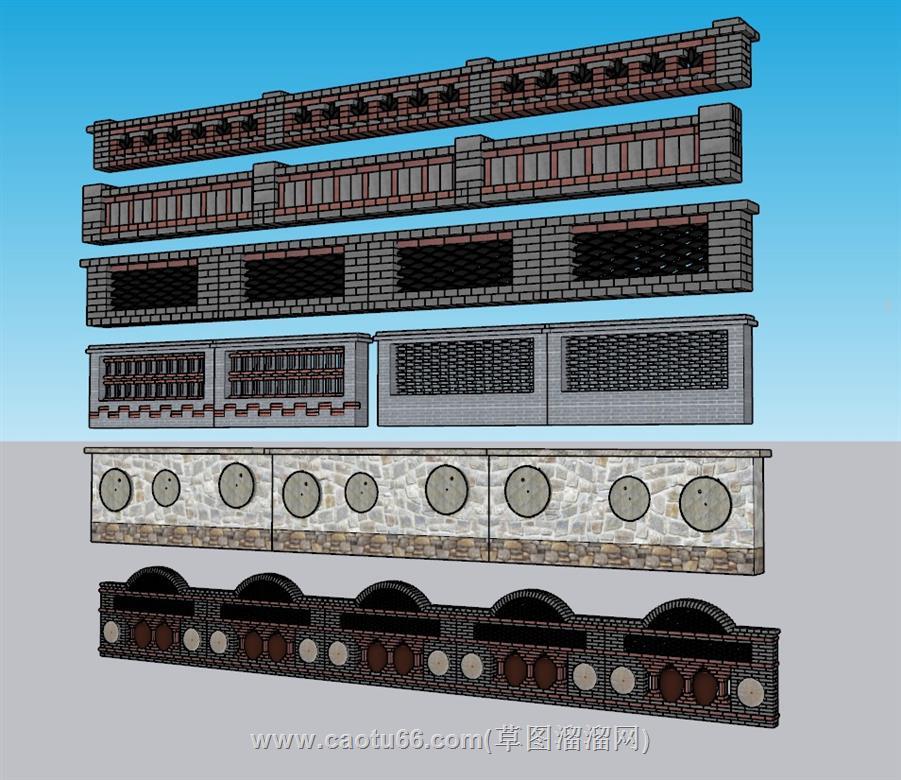 乡村民俗矮墙SU模型 1