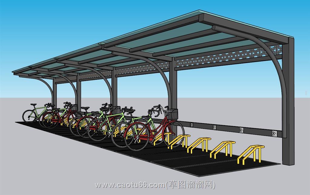 单车停车棚SU模型 1