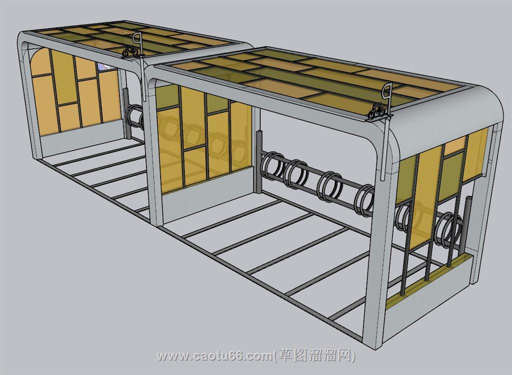 停车棚单车棚SU模型 1