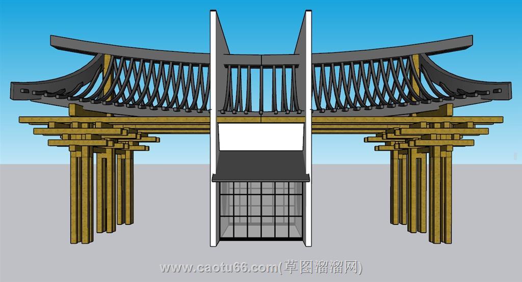 中式入口大门SU模型