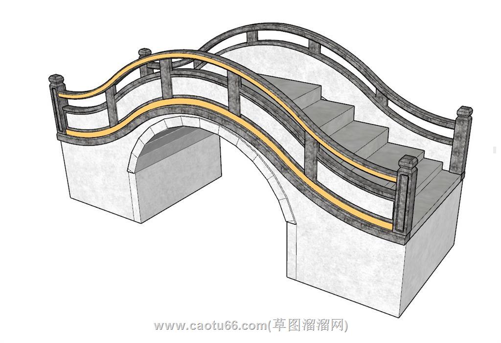 中式小桥石桥SU模型 1