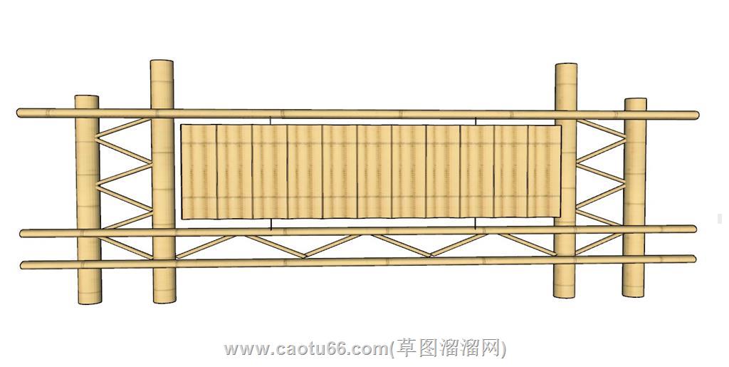 竹制栏杆护栏SU模型 1