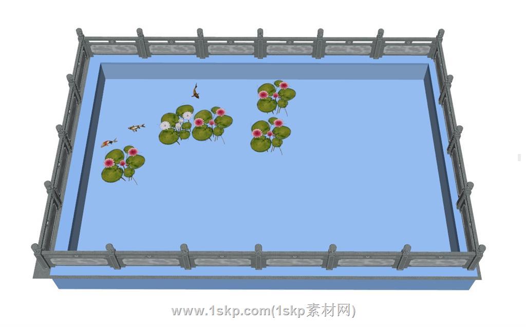 栏杆水池荷花池SU模型 1