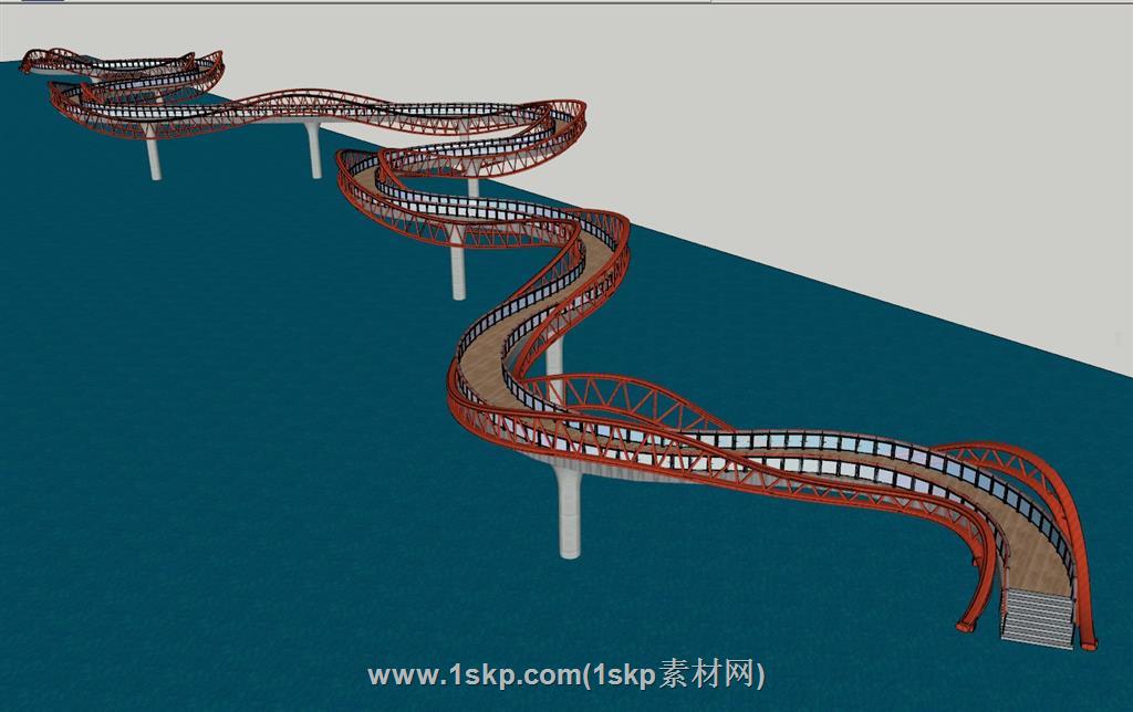 栈道景观桥桥SU模型 1