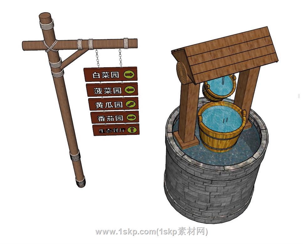 乡村标识牌指示牌SU模型 3