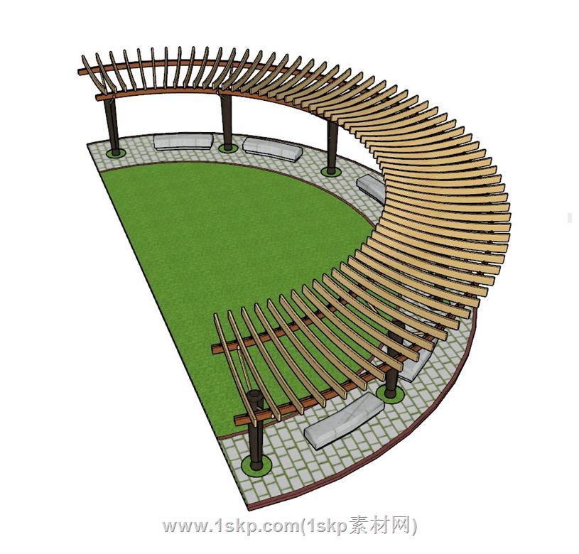 弧形廊架景观SU模型 2
