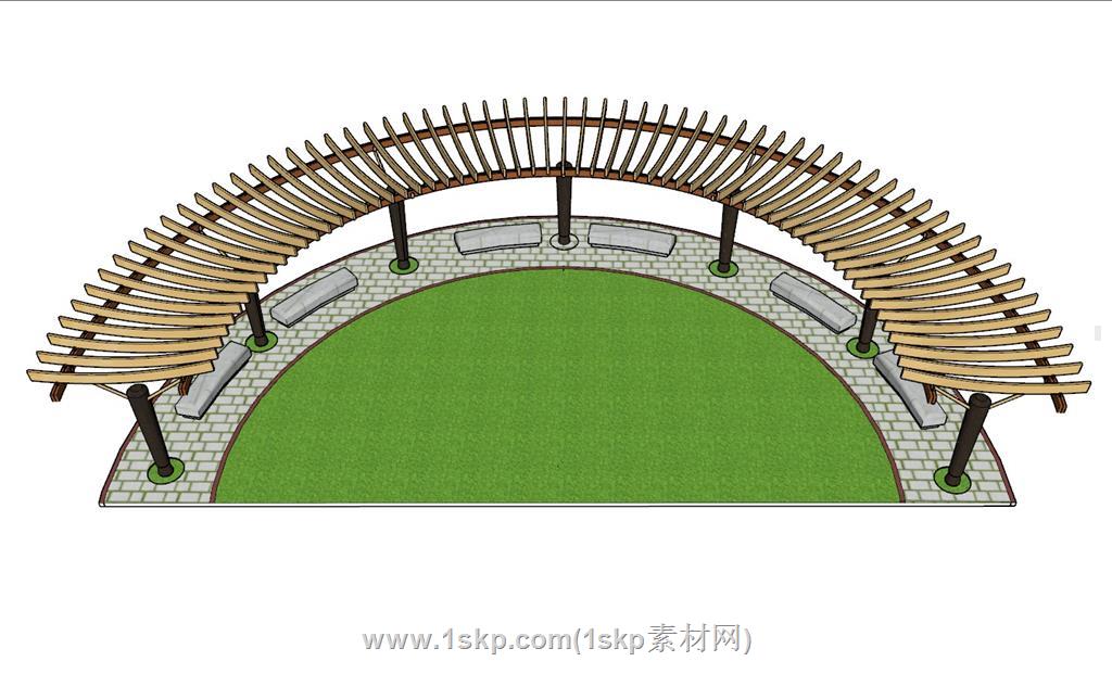 弧形廊架景观SU模型 1