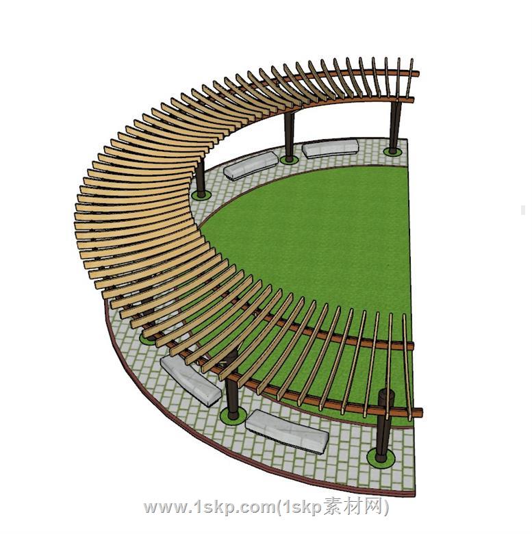 弧形廊架景观SU模型 3
