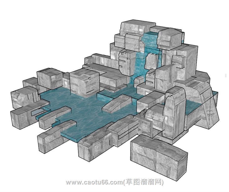 假山水池景观SU模型 2