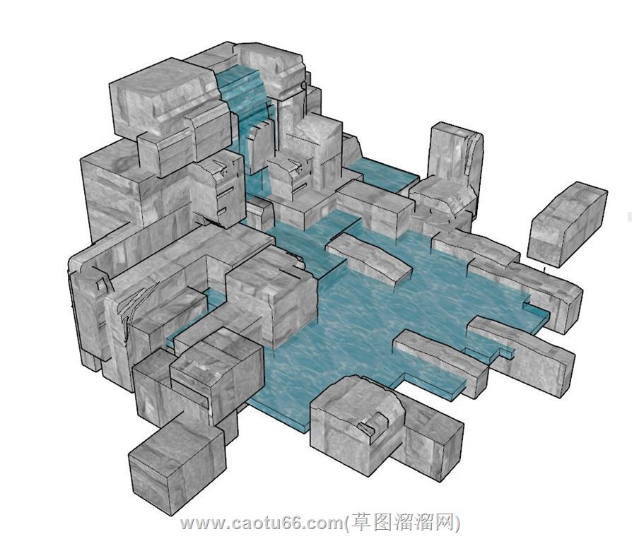 假山水池景观SU模型 3