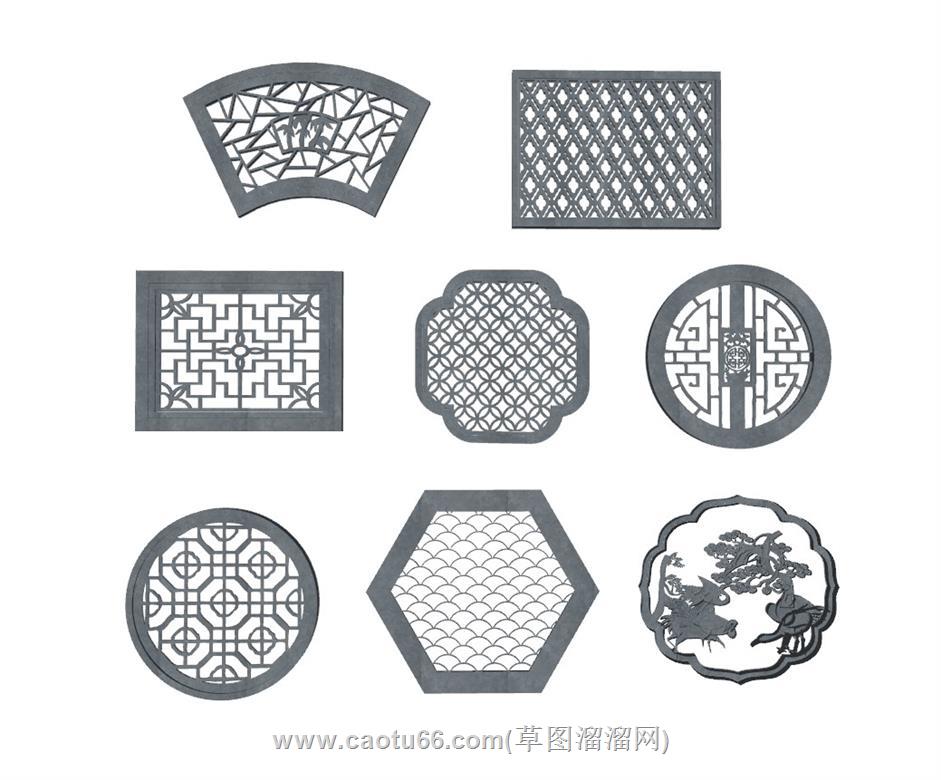 新中式花窗SU模型