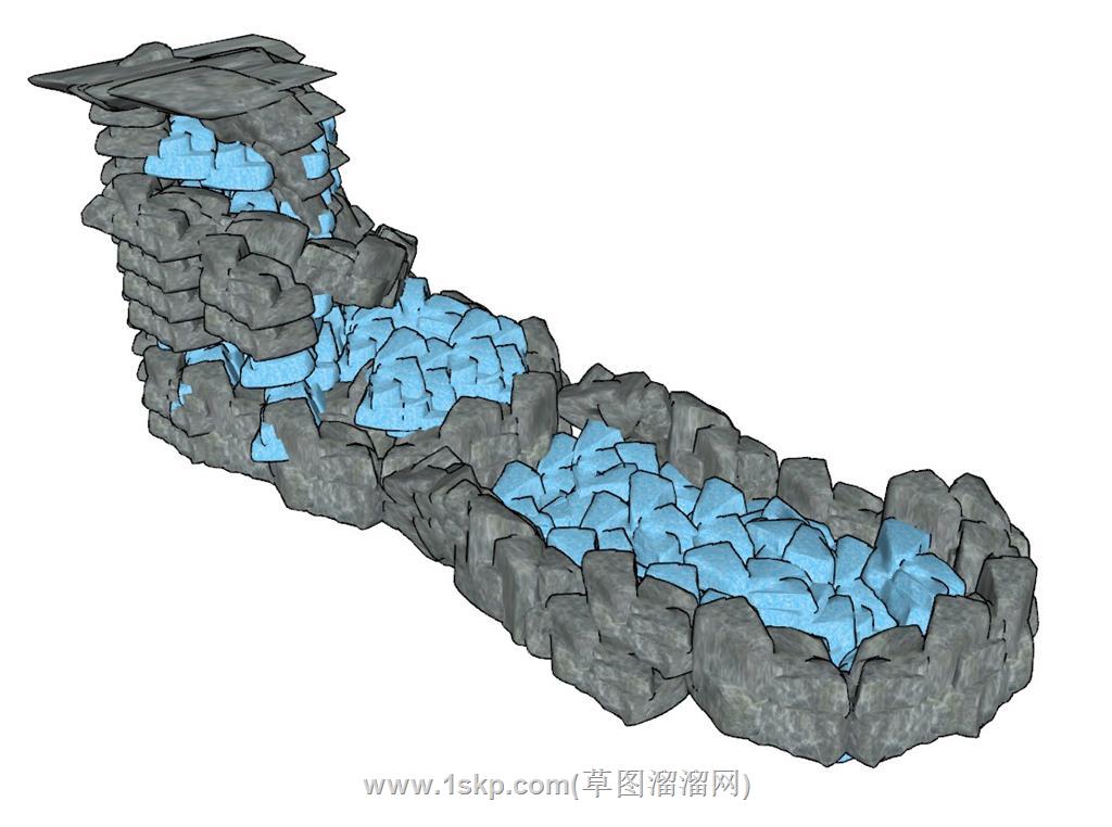 假山流水景观SU模型 1